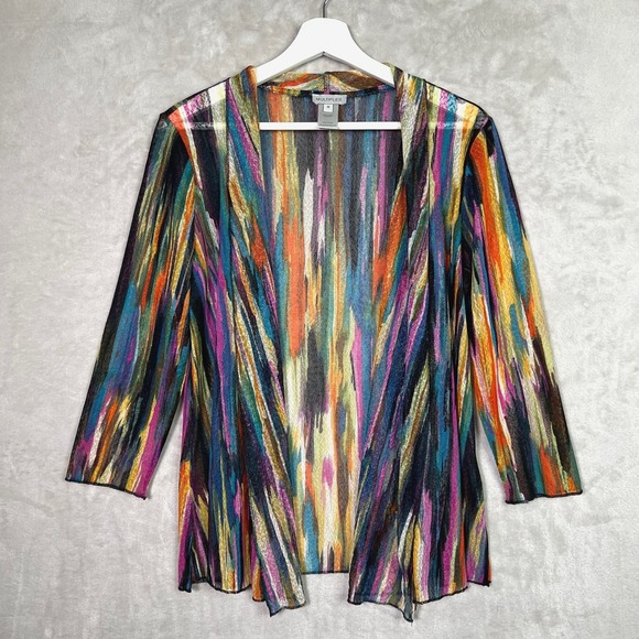 Multiples Sweaters - Multiples Abstract Print M Sheer Mesh Open Front Cardigan Layering Jacket Artsy